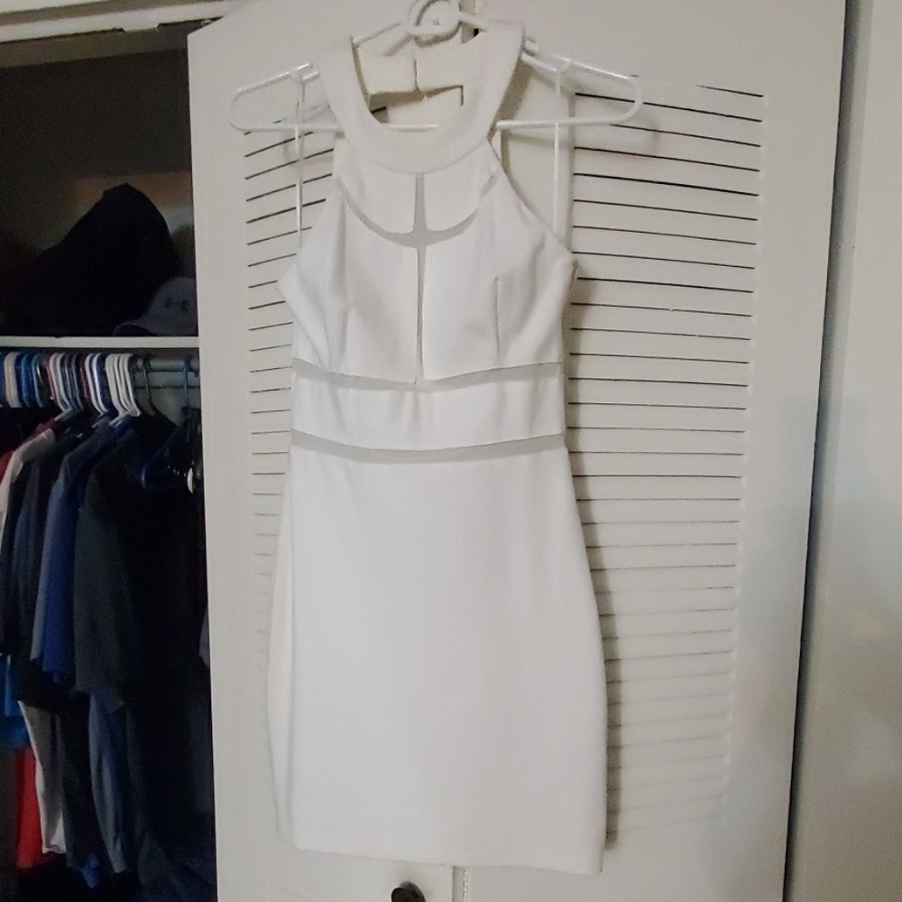 White dress with mesh cutouts